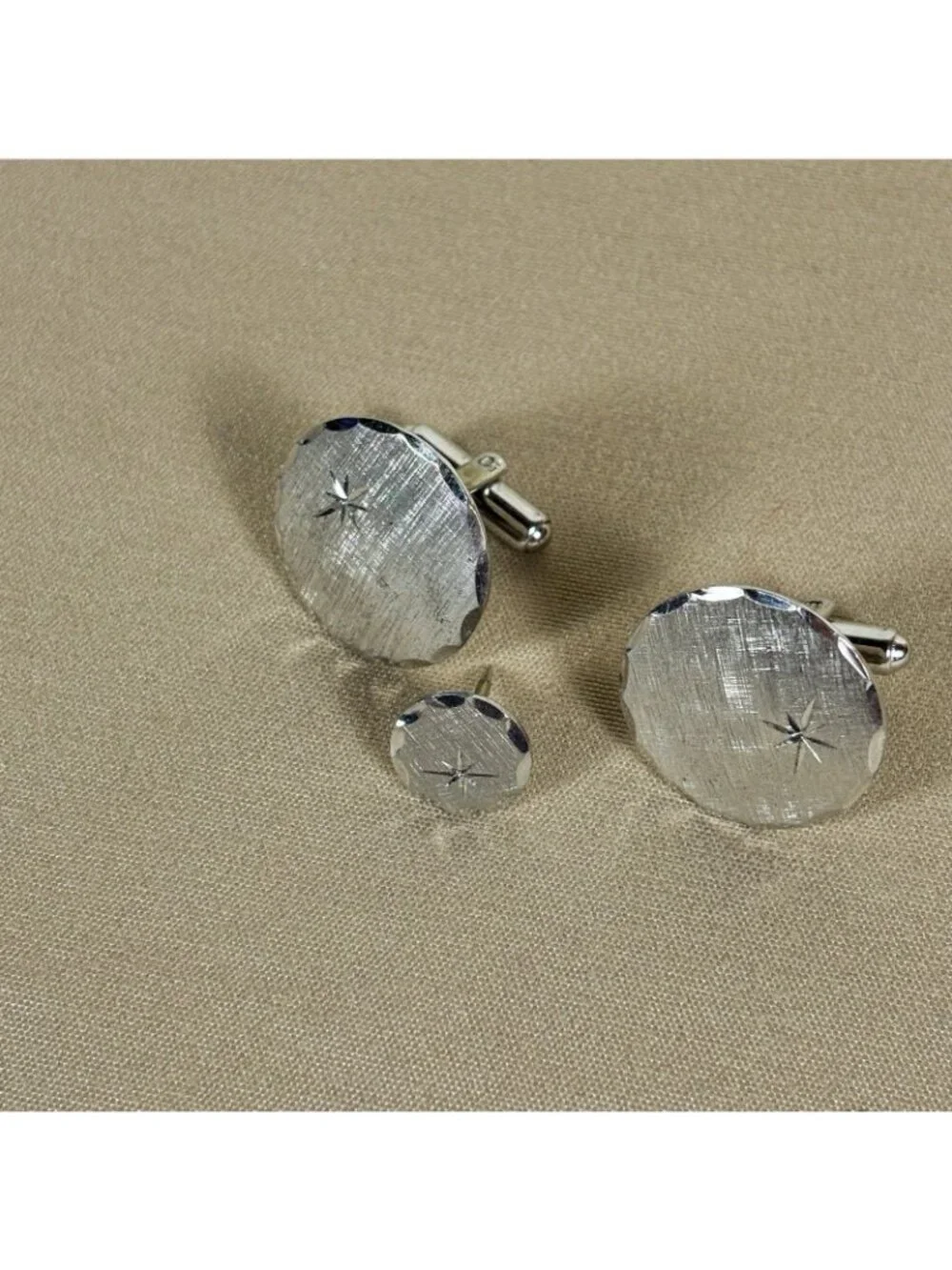 Vintage Signed Sterling Silver Starburst Etched Cufflinks Set A5
